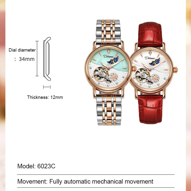 Luxury Women's Automatic Mechanical Watch with Moon Phase - Smarsty