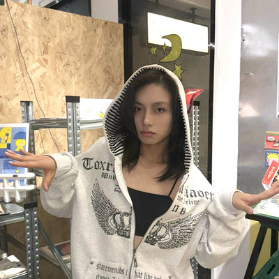 Vintage Sweatshirts 2025 Women's Clothes White Print Tunic Hooded Y2k Coat Streetwear Fashion Casual Hoodies Tops Ropa Mujer - Smarsty