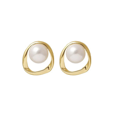 Gold Pearl Stud Earrings Korean Irregular Delicate 2023 - Smarsty