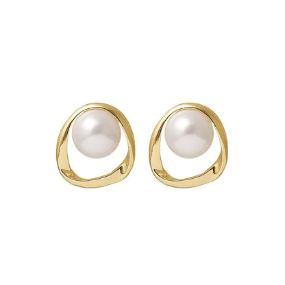 Gold Pearl Stud Earrings Korean Irregular Delicate 2023 - Smarsty
