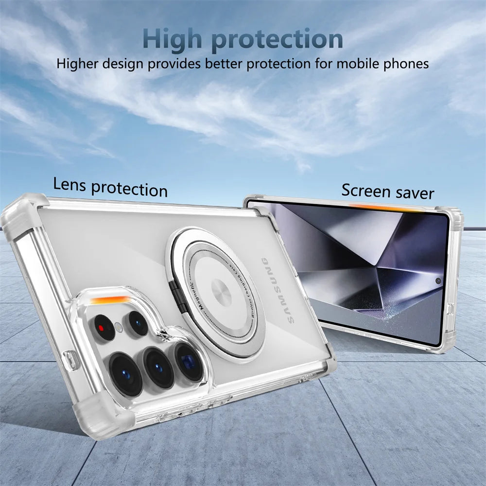 Rotating Magnetic Stand Transparent Shockproof Phone Case - Smarsty