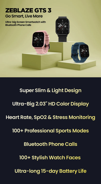 Zeblaze GTS 3 Smart Watch with 2.03 Inch Screen - Smarsty