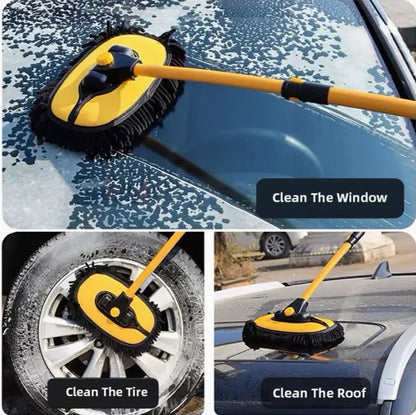 Car Cleaning Brush, Telescopic Long Handle Cleaning Mop, Auto Accessories Microfiber Adjustable Length Cleaning Brush, Yellow.