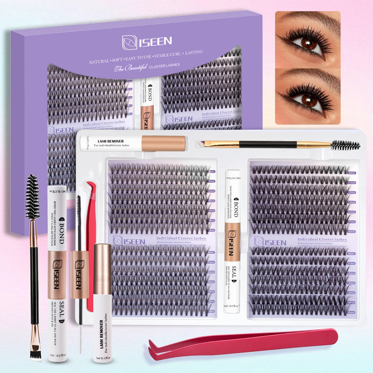 ISEEN DIY Eyelash Extension Kit with Bond and Tweezers - Smarsty