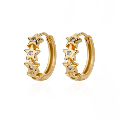 Stainless Steel Star Hoop Earrings Gold Tone Hypoallergenic - Smarsty