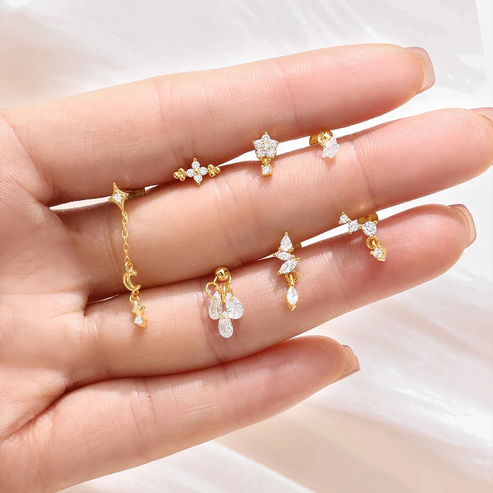 925 Sterling Silver Lotus Tassel Zircon Stud Earrings - Smarsty