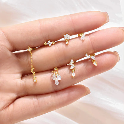 925 Sterling Silver Lotus Tassel Zircon Stud Earrings - Smarsty