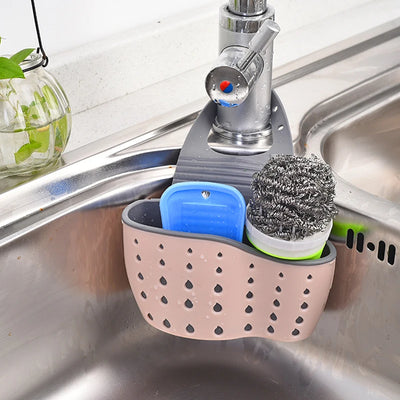 Home Storage Drain Basket Kitchen Sink Holder Adjustable Soap Sponge Shlf Hanging Drain Basket Bag Kitchen Accessories by Smarsty
