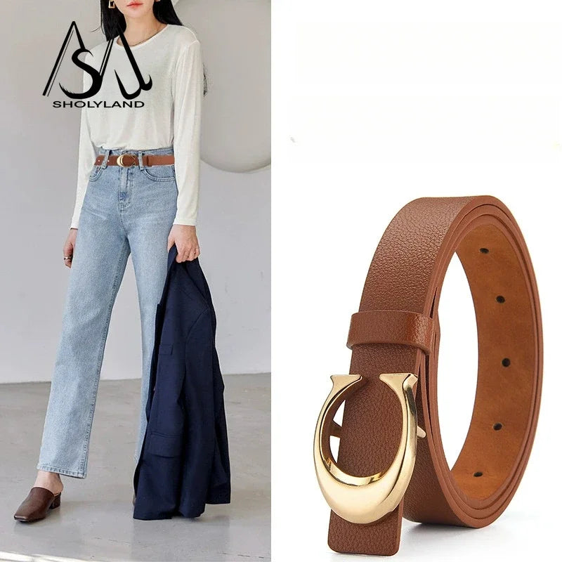 Trendy Women Leather Belt With Alloy Moon Button - Smarsty