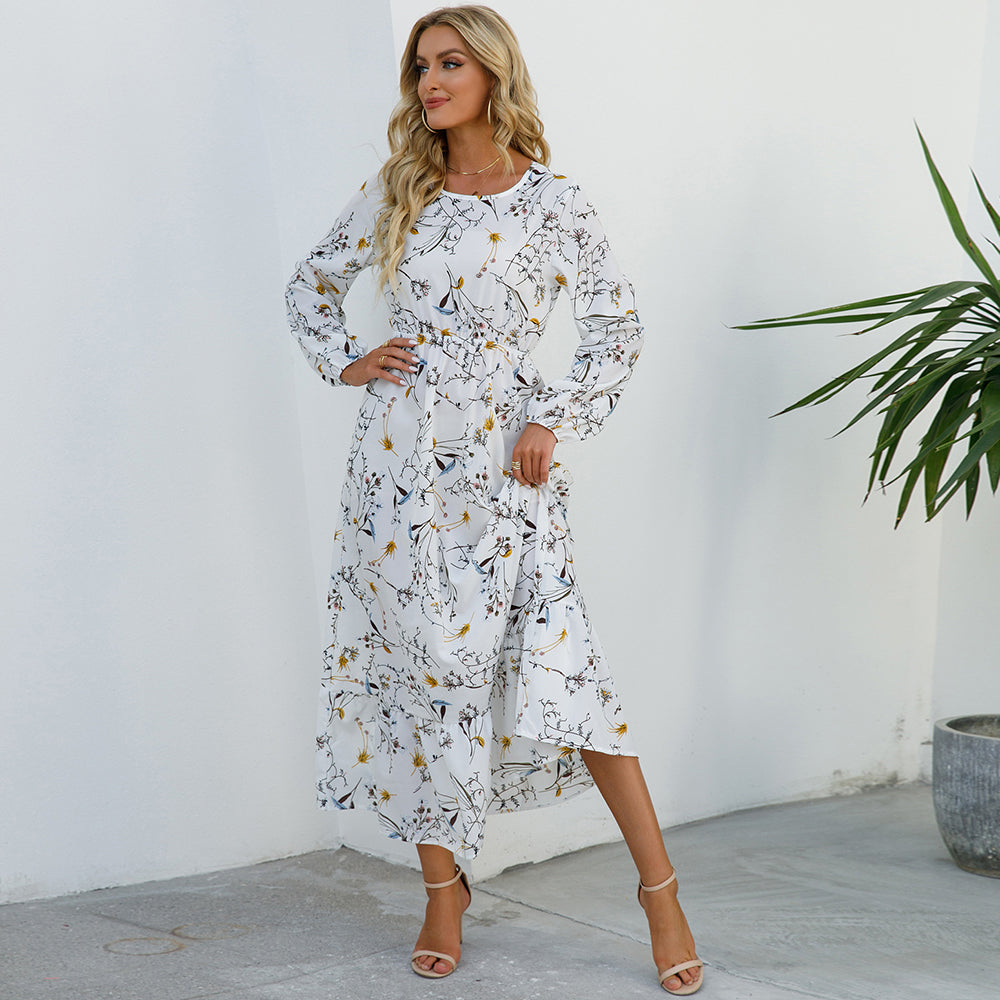 2023 Sping Summer Bohemian Women Maxi Dress Casual Long Sleeve High Waist Beach Woman Chiffon Dresses Floral Vestidoes Mujer New - Smarsty
