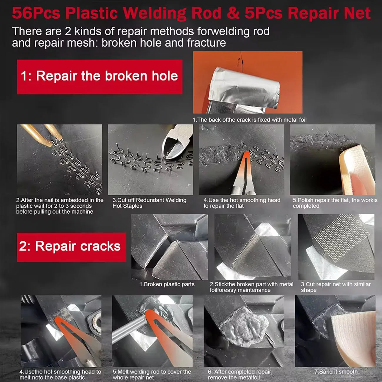 Plastic Welder, 2in-1 Plastic Welding Repair Kit Hot Staples, Hot Staples Weld Gun Repair Kit for Car Bumper And Most Plastics