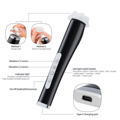 CO2 Oxygen Bubble Pen 5 Gear Vibration Oxygen Bubble Beauty Tool Deep Cleansing Pores Exfoliate LED Photon Skin Care Machine