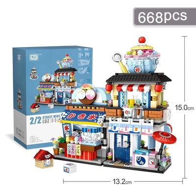 Street View Series Building blocks Izakaya Shaved Ice Shop Takoyaki Shop Coffee shop Panda Tea House model children's gift by Smarsty