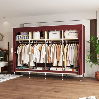 Heavy Duty Fabric Wardrobe 78.7x17.7x66.9in - 4 Hanging Rods & 4 Storage Spaces, 16mm Metal Frame with Thick Dust Cover - Smarsty