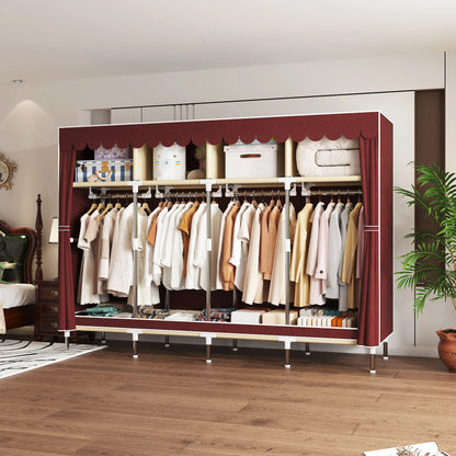 Heavy Duty Fabric Wardrobe 78.7x17.7x66.9in - 4 Hanging Rods & 4 Storage Spaces, 16mm Metal Frame with Thick Dust Cover