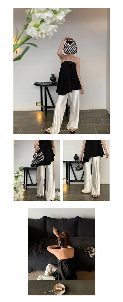 Satin Wide Leg Pants Long Floor Casual Pants Women's Summer - Smarsty