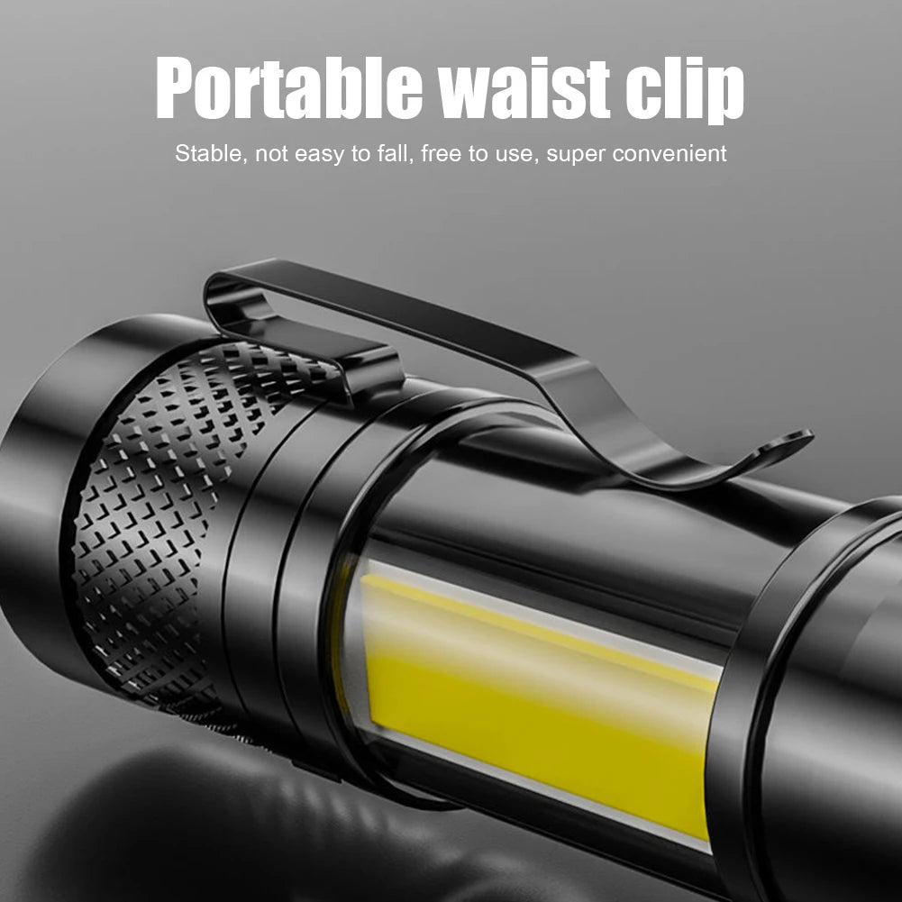 XPE+COB Powerful Flashlight Telescopic Zoom Portable Flash Light USB Rechargeable Camping Light Waterproof for Hiking Emergency