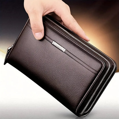 Men Large Capacity Wallet Long Zipper Purse Synthetic Leather Clutch Business Handbag Phone Card Holder Case Gift for Men Him - Smarsty