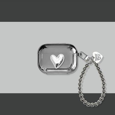 Luxury Silver Earphone Case with Heart Keyring - Smarsty