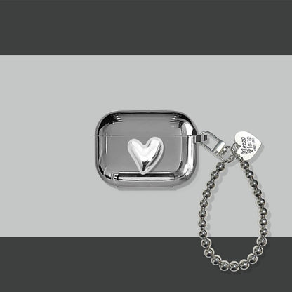 Luxury Silver Earphone Case with Heart Keyring - Smarsty