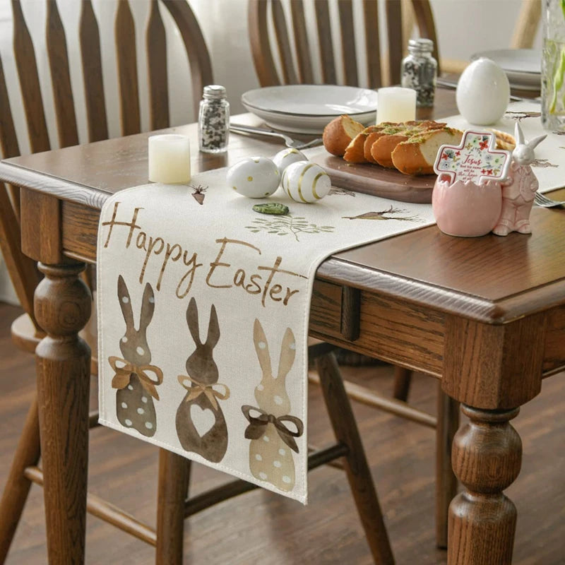 Linen Easter Rabbit Table Runner for Spring Decor - Smarsty