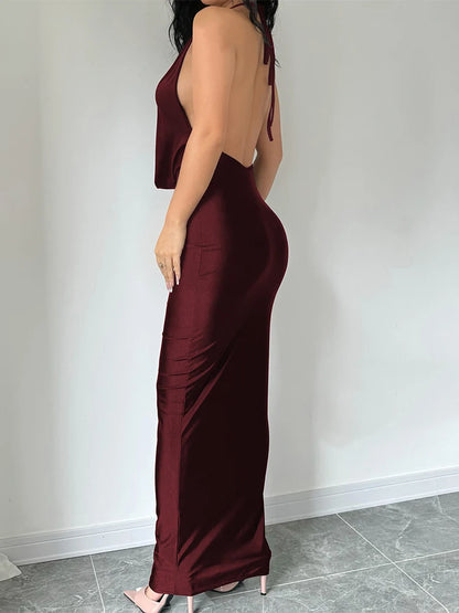 Dulzura Autumn Women Halter Backless Midi Dress For Women Bodycon Sexy Party Elegant Outfits Evening Birthday Clothes Y2K 2024 - Smarsty
