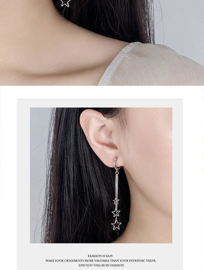 Elegant 925 Sterling Silver Hoop Earrings with Long Tassels - Smarsty