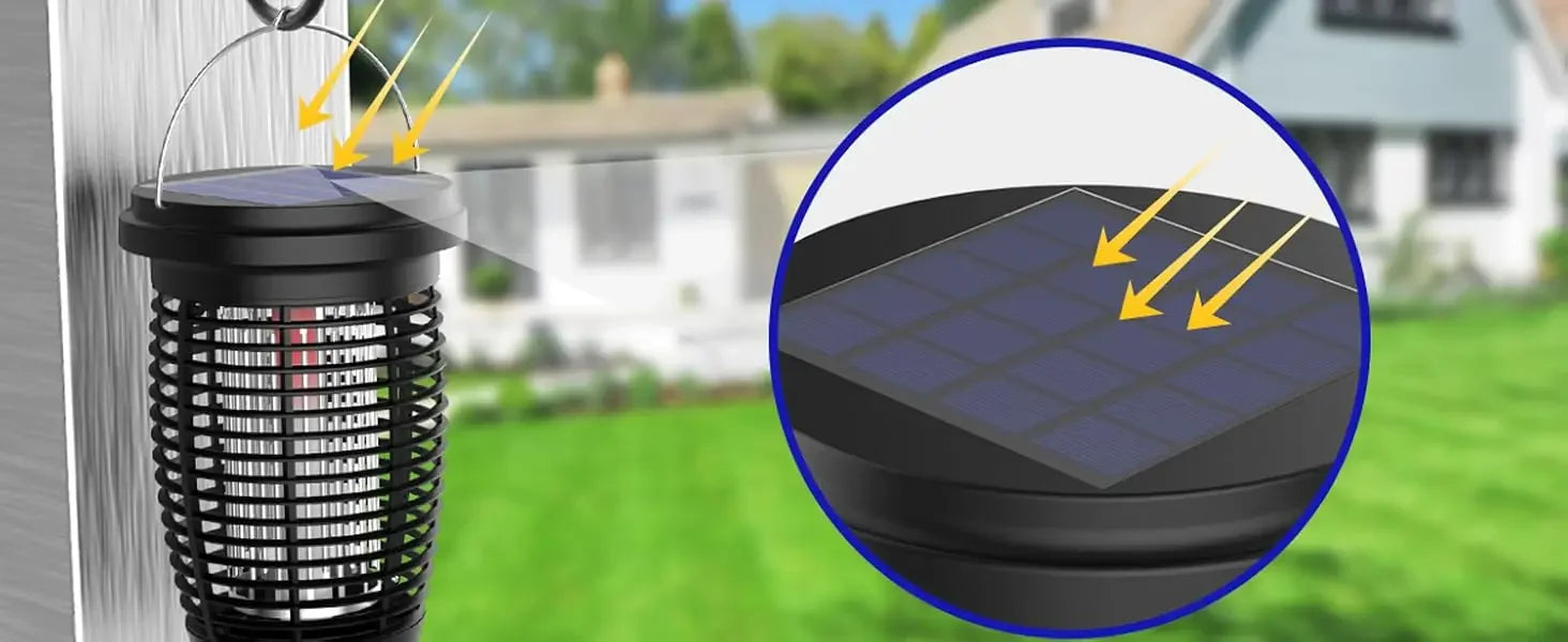 Solar Bug Zapper 2-in-1 Mosquito Killer Lamp Indoor 4500V Fly Zapper Outdoor Solar Powered with Rechargeable Insect Fly Trap