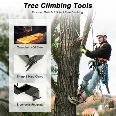 Tree Climbing Tools with Safety Belt 2M Rope 45# Steel Wide Foot Pedal Comfortable Kit for Fruit Picking, Jungle Survival, Black