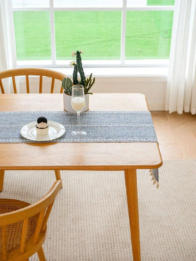 Boho Green Table Runner with Rustic Tassels - Smarsty