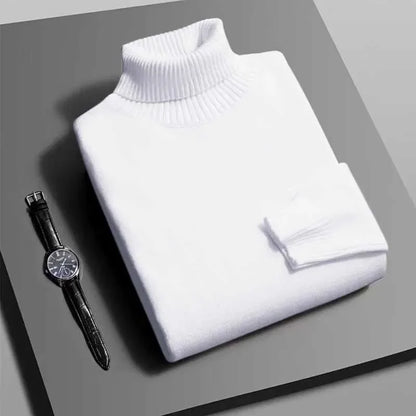 Autumn Mens High Quality Knitted Turtleneck Sweater Slim Fit Long Sleeve Anti-pilling Pullover Solid Color Trend Men Streetwea - Smarsty