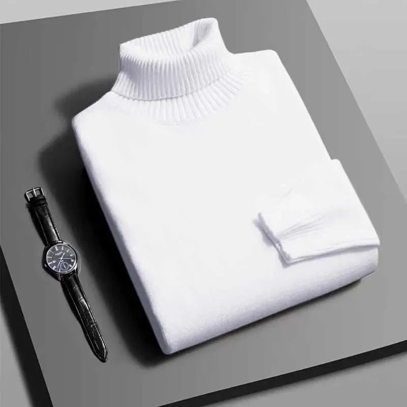 Autumn Mens High Quality Knitted Turtleneck Sweater Slim Fit Long Sleeve Anti-pilling Pullover Solid Color Trend Men Streetwea - Smarsty