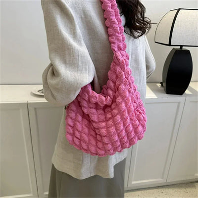 Crossbody Bag Pleated Embroidered Plaid Tote Large Capacity - Smarsty
