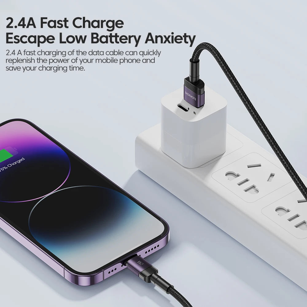 Toocki USB Cable For iPhone 14 13 12 Pro Max X XS XR 8 7 Plus iPad Fast Charging Charger Aluminum iP Cable For iPhone Data Cord - Smarsty