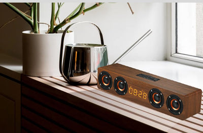 Rechargeable Wooden Alarm Clock with Bluetooth Speaker - Smarsty