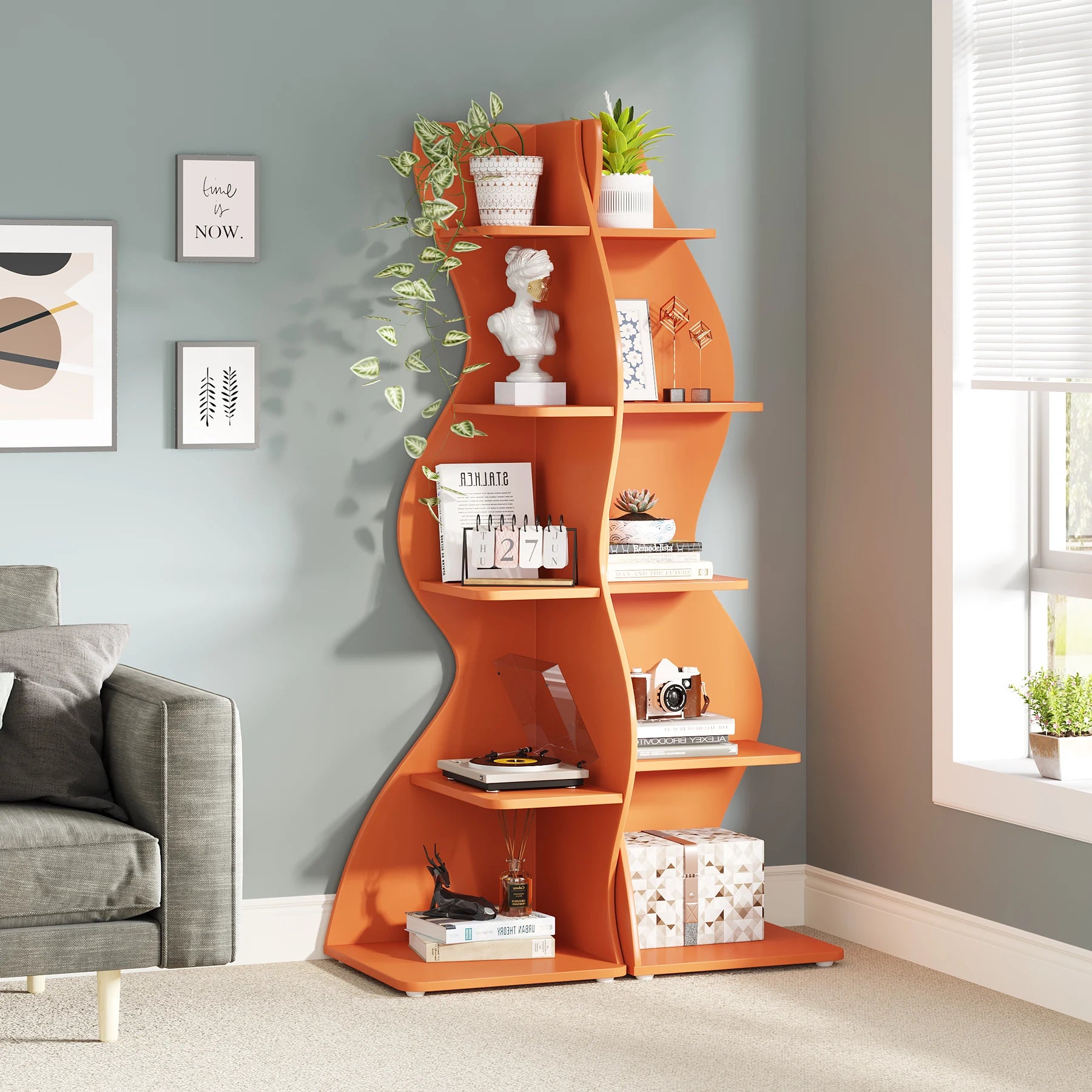Tribesigns Corner Shelf, Modern 5-Tier Wall Corner Bookshelf, Stylish Corner Small Bookcase Storage Rack Plant Stand