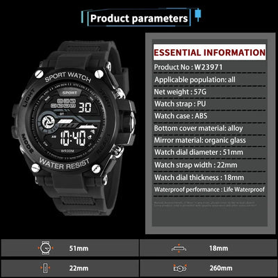 YIKAZE Men's Waterproof Sports Watch with LED Display - Smarsty