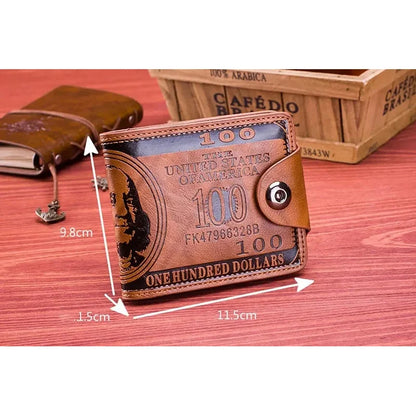 Fashion Wallets With 100 US Dollar Pattern Wallet Male Leather Photo Card Holder Large Capacity - Smarsty