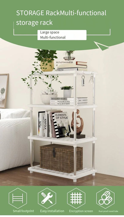 Four-Layer Multifunctional Storage Rack for Bathroom, Living Room, Kitchen, and Bedroom; Plastic Floor-Standing Storage Rack for Bathroom Organization by Smarsty