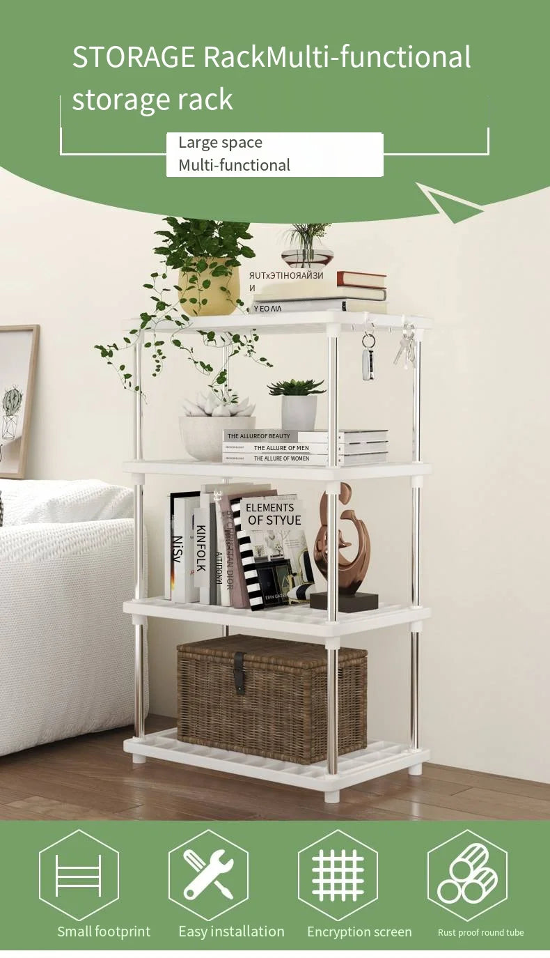 Four-Layer Multifunctional Storage Rack for Bathroom, Living Room, Kitchen, and Bedroom; Plastic Floor-Standing Storage Rack for Bathroom Organization by Smarsty