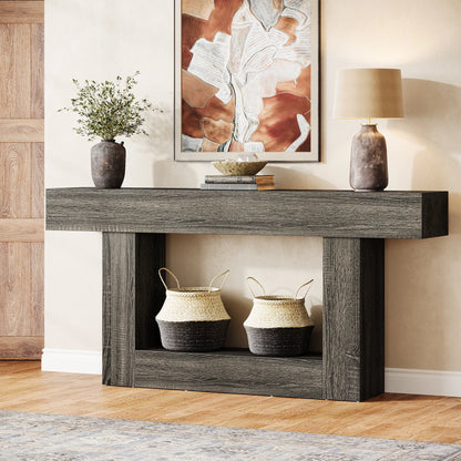 Tribesigns 63" Console Table, Farmhouse 2-Tier Entryway Table with U-Shaped Base, Narrow Long Wood Sofa Table Behind Couch Table