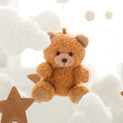 Wooden Crib Mobile Baby Bed Bell Rattle Toy Soft Felt Cartoon Bear Mobile Hanging Newborn Music Box Bed Bell Hanging Bracket Toy by Smarsty