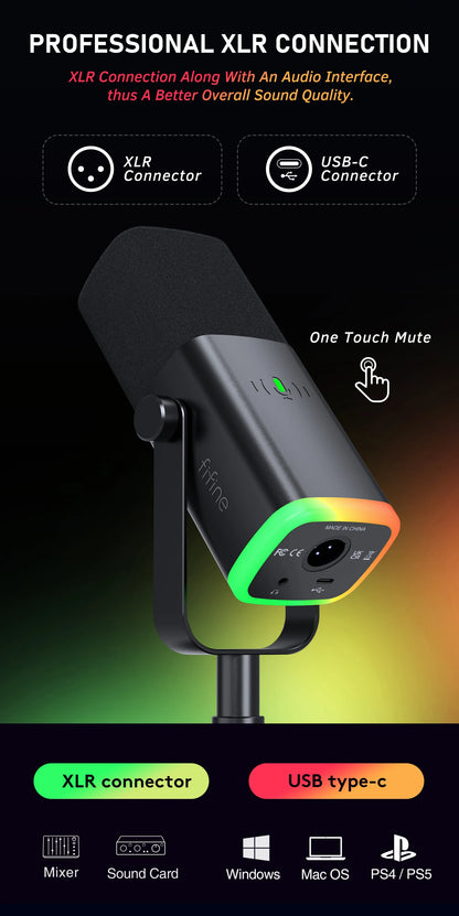 FIFINE USB XLR Dynamic Microphone with Touch Mute Feature - Smarsty
