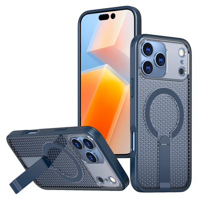 Breathable for Magsafe Stand Case for iPhone 17 Air 16 15 14 13 12 Pro Max 11 Plus 16E SE4 17Pro Magnetic Cooling Rugged Cover