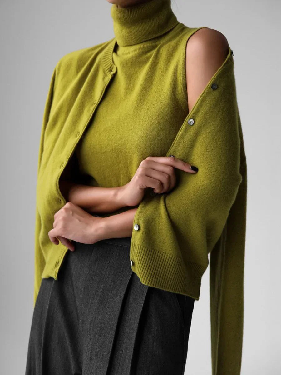 Blubelle Women's New Autumn Turtleneck Sleeveless Tank Top Soft Knit Button Up Cardigan Sweater Fashion Sets - Smarsty