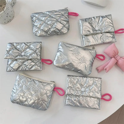 Silver Bow Coin Purse Zipper Wallet Organizer Cosmetic Bag - Smarsty