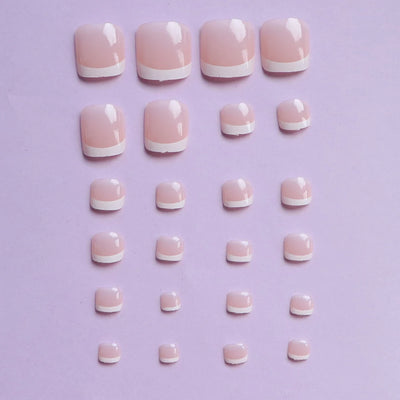 24pcs Glossy Nude Press On Toe Nails With French Edge - Smarsty