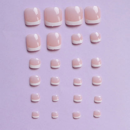 24pcs Glossy Nude Press On Toe Nails With French Edge - Smarsty