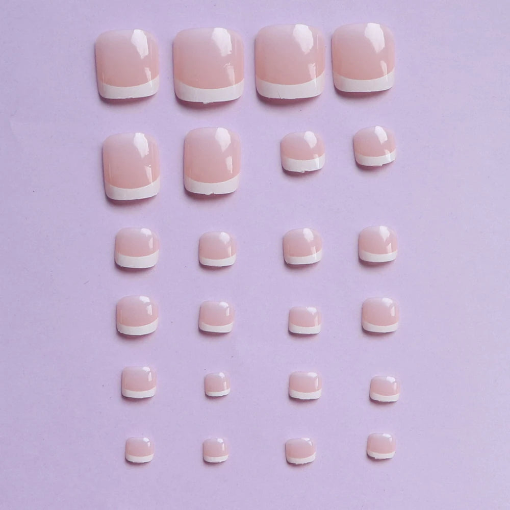 24PCS Pink French Tip Press On Toe Nails - Smarsty