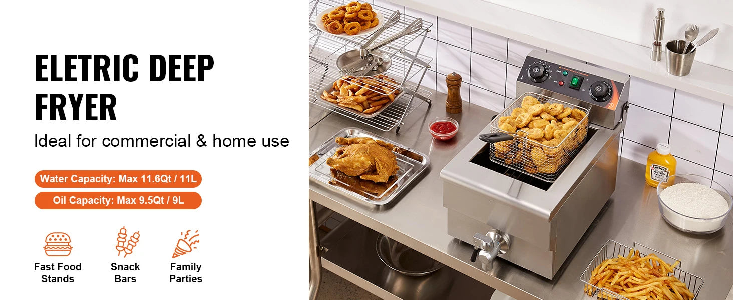 SucceBuy Commercial Deep Fryer Electric Countertop Fryer with Basket Stainless Steel Single Oil Fryer with Time & Temp Control - Smarsty